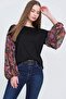 Women's Black Cashmere Patterned Chiffon Sleeve Blouse Long Chiffon Transparent Sleeve Blouse Regular Cut - 5