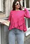 Women's Fuchsia Frilled Front, Round Neck, Long Back Cotton Loose Blouse - 2