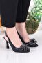 35389 Jena Silvery Tassel Buckle Detailed Closed Front Open Back Heeled Women's Shoes - 3