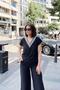 Black V-Neck, Short Sleeve, Self-Textured Fabric, Loose & Comfortable Fit/Cut, Garnished Blouse & T-Shirt - 4
