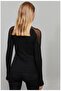Women's Black Turtleneck Lace Shoulder Long Sleeve Blouse - Regular Cut Standard Size - 3