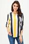 Women's Black & Yellow Collar Slit Striped Crepe Blouse Three Quarter Sleeve Quality Textured Fabric - 4