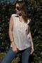 Women's Brown Striped, Textured Summer Fabric, Half Placket, Zero Sleeve Blouse