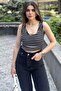 Black & White Striped, Slim Fit, Round Neck, Sweatproof, Crop Blouse & Undershirt - 2