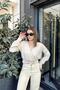 Women's Beige Long Balloon Sleeve Button Detailed Double Breasted Blouse Jacket - 3