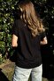 Women's Black Embroidery and Transparent Collar Detail, Short Sleeve, Basic Comfortable Blouse - 3
