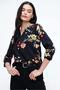 Women's Black Three-Quarter Sleeve Floral Patterned Regular Cut Standard Size Blouse - 3
