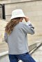 Women's Gray Long Sleeve, Double Cuff, Split Collar, Loose Sweatshirt Blouse - 3