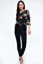 Women's Black Three-Quarter Sleeve Floral Patterned Regular Cut Standard Size Blouse - 6