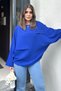Women's indigo Double Wide Cuff, Bat Sleeve, Ornamental Pocket Detail, Loose Blouse - 2