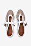 White Patent Leather Mesh Detailed Strappy Women's Ballerinas - 5