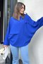 Women's indigo Double Wide Cuff, Bat Sleeve, Ornamental Pocket Detail, Loose Blouse - 4