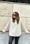 Women's Beige Airobin Bat Double Sleeve Loose Blouse Extra Oversize Round Neck - Suitable for Hijab - 5