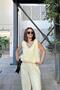 Yellow Straw Detailed V-Neck, Imported Muslin Fabric, Basic Cut, Loose Sleeveless Blouse & Undershirt - 6