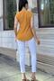 Women's Mustard Thick Strap, Square Neck, Loose Linen Blouse - 6