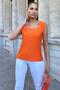 Women's Orange Thick Strap, Square Neck, Loose Linen Blouse - 5