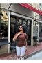 Coffee Viscose Texture Side Gathered Blouse