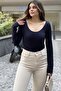 Women's Navy Blue Front and Back Deep Low-cut Collar, Regular Cut, Anti-sweat, Cotton Combed Blouse - 3