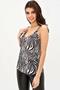 Women's Black Zebra Print Strappy Crepe Blouse, Strappy Sleeve Regular Cut Standard Size Athlete Blouse - 2