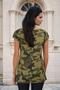 Khaki V-Neck, Camouflage Print, Half Sleeve, Blouse - 2