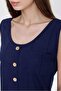Women's Navy Blue Zero Sleeve Detailed Regular Cut Standard Size Strappy Buttoned Slim Knitted Knitwear Blouse - 8