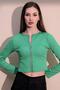 Women's Green Long Sleeve Round Neck Quality Lycra Fabric Zippered Camisole Crop Blouse - 5