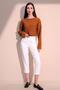 Women's Mustard Long Sleeve Self Textured Pocket Crop Sweatshirt, Loose Cut Blouse - 2