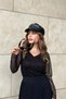 Women's Black Tulle Detailed Mesh Long Sleeve, V-Neck Knitted Blouse - 2