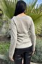 Beige Leather Contrast V-Neck Soft Sweater - 6