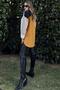 Women's Mustard Color Block, Oval Cut with Skirt, Loose Linen Blouse - 3