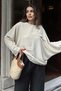 Women's Beige Double Wide Cuff, Bat Sleeve, Ornamental Pocket Detail, Loose Blouse - 4