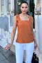 Women's Tile Thick Strap, Square Neck, Loose Linen Blouse - 3