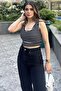 Black & White Striped, Slim Fit, Round Neck, Sweatproof, Crop Blouse & Undershirt - 7