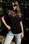 Women's Black Embroidery and Transparent Collar Detail, Short Sleeve, Basic Comfortable Blouse