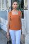 Women's Tile Thick Strap, Square Neck, Loose Linen Blouse - 4