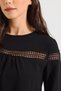 Women's Black Round Neck Lace Detailed Long Sleeve Regular Cut Standard Length Blouse - 8