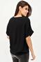 Women's Black Crew Neck Casual Straw Button and Stripe Detail Short Sleeve Loose Airobin Blouse - 3