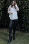 Women's Brick Color Block, Oval Cut on the Skirt, Loose Linen Blouse - 2