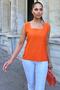 Women's Orange Thick Strap, Square Neck, Loose Linen Blouse - 6