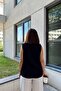 Black Straw Detailed V-Neck, Imported Muslin Fabric, Basic Cut, Loose Sleeveless Blouse & Tank Top - 8