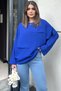 Women's indigo Double Wide Cuff, Bat Sleeve, Ornamental Pocket Detail, Loose Blouse - 3