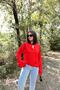 Women's Red Long Sleeve, Double Cuff, Split Collar, Loose Sweatshirt Blouse - 5