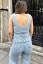 Blue Openwork Knitwear Women's Blouse - Anti-Sweat, Tassel Detailed, Thick Strap - 5