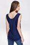Women's Navy Blue Zero Sleeve Detailed Regular Cut Standard Size Strappy Buttoned Slim Knitted Knitwear Blouse - 4