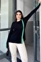Women's Black Round Neck, Long Sleeve, Stripe Detailed, Slit Comfortable Blouse - 5