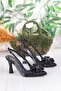 35387 Jena Silvery Stone Bow Detailed Closed Front Open Back Heeled Women's Shoes - 5