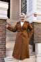 Women's Buttoned Belted Tan Trench Coat - 2
