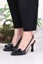 35387 Jena Silvery Stone Bow Detailed Closed Front Open Back Heeled Women's Shoes - 2