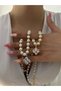Clover Detail Cultured Pearl Necklace (Steel) Gold - 4