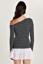 Women's Standard Fit Striped Asymmetrical Neck Blouse - 5
